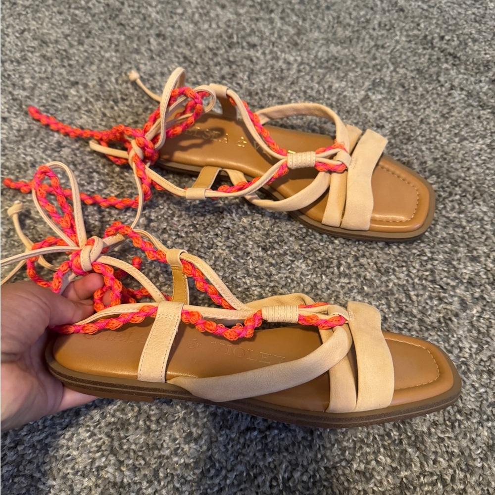 Chelsea & Violet Cream and Orange Gladiator Sandals